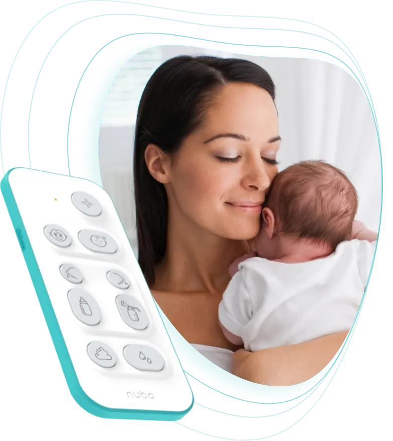 Nubo baby tracker beside a caregiver holding a newborn